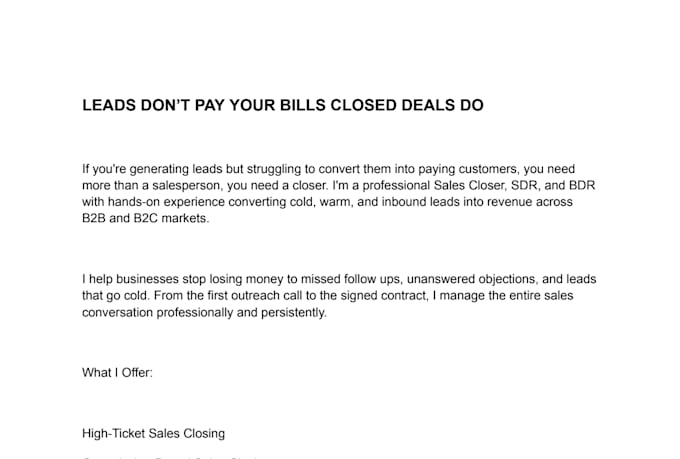 close high ticket sales as your sales representative and appointment setter
